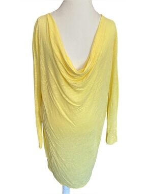 Zara 100% Linen Yellow Draped Neck Long-sleeve Dress - size Small